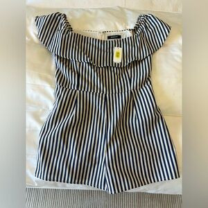 NWT Sugarlips romper. Navy/white striped. Size large. Back zipper